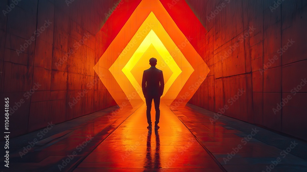 Poster a man standing in front of arrows pointing in different directions, symbolizing choices
