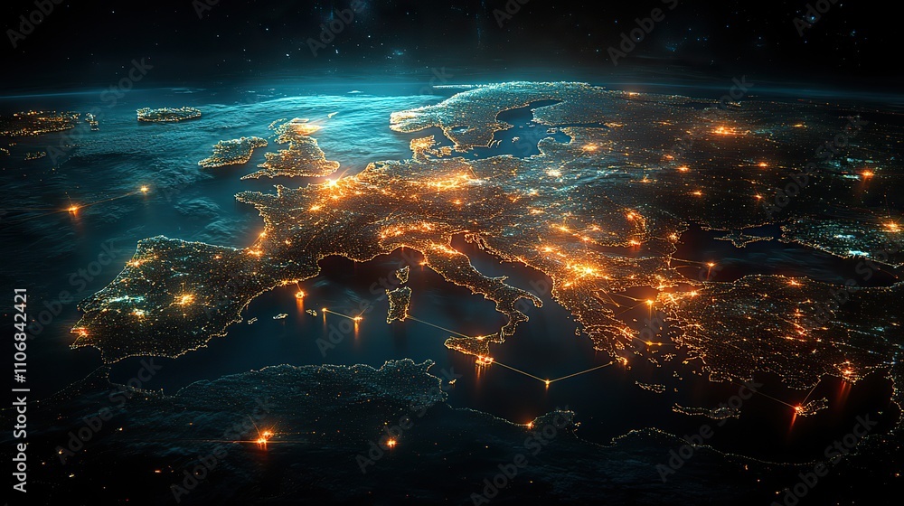 Poster a map of europe with lines connecting various cities, symbolizing global connectivity and the exchan