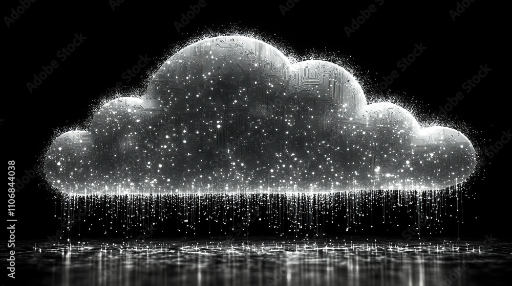 Aufkleber a minimalistic cloud formed by white circuit board patterns against a black background, representing