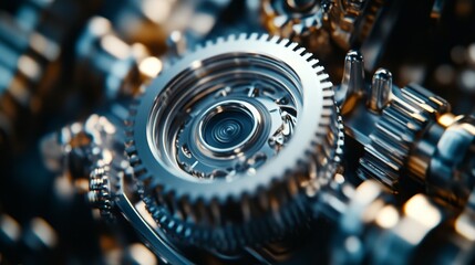 Fototapeta premium Close-up of a Complex Metal Gear System