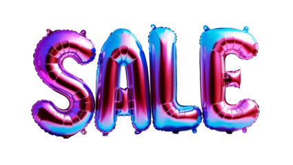 Sale banner, sale word balloon letter, foil balloon word, discount and advertisement, Concept of graphic design isolated on transparent background.