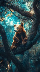 Adorable Brown Bear Cub in the Forest
