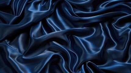 Fototapeta premium Navy blue silk satin texture with elegant folds for design.