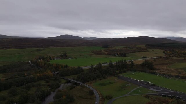 Kingussie town with view of a9 highway