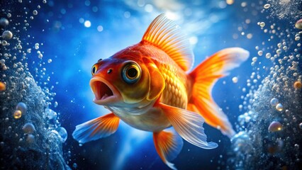 Fototapeta premium Startled Goldfish Underwater Silhouette - Captivating Moment of Surprise with Sparkling Effects
