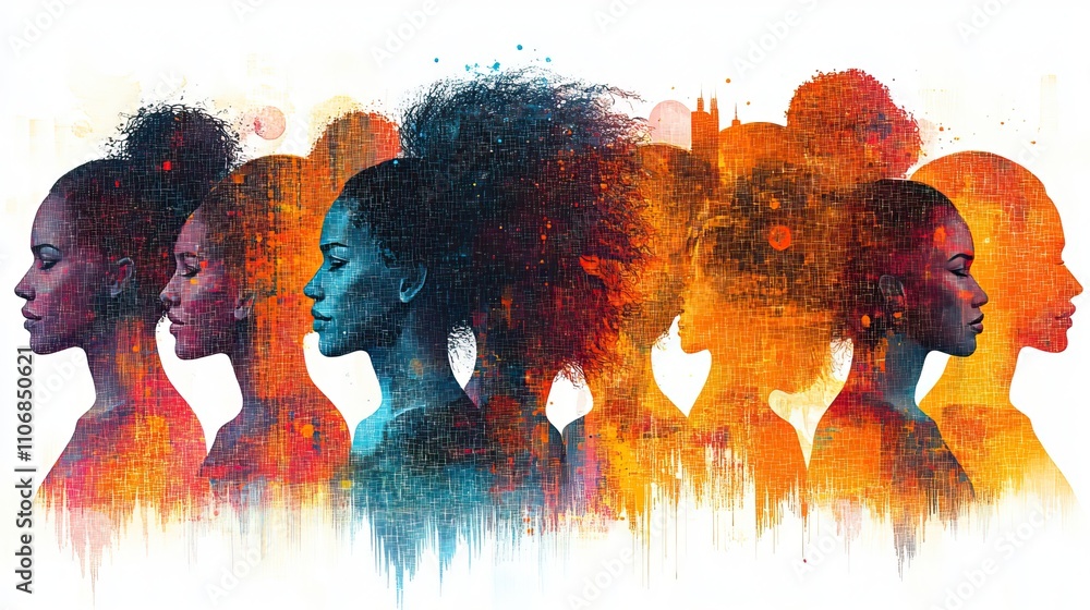 Aufkleber a pattern of colorful line drawings of profile silhouettes on a white background, representing diver