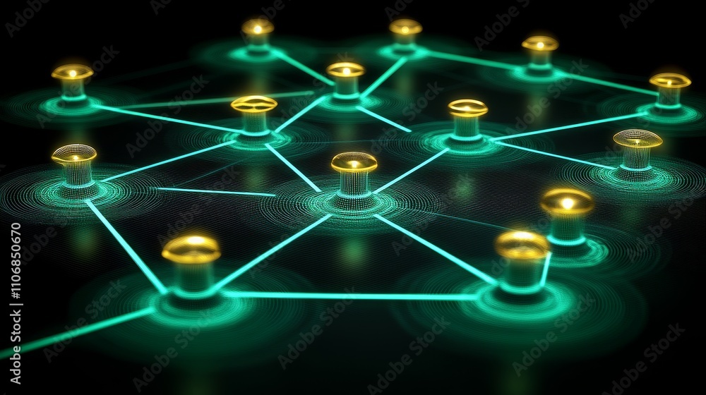 Poster abstract network representation with illuminated nodes and connections