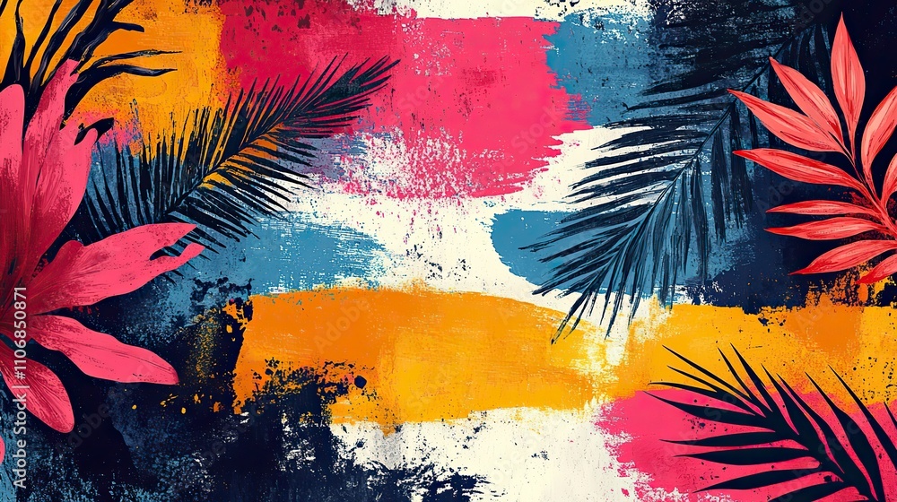 Aufkleber a pattern of colorful triangles with brush strokes and zebra stripes pops against a white background