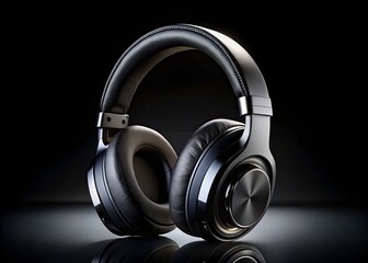 Stylish Black Bluetooth Headphones on Minimalist Black Background for Modern Lifestyle and Tech Enthusiasts
