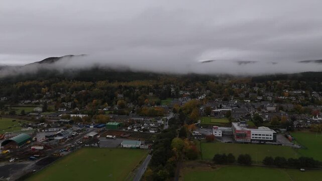 Kingussie town on a cloudy day in autumn
