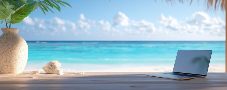 Remote worker in a beach-side cabin, reflecting demographic preferences for lifestyle changes