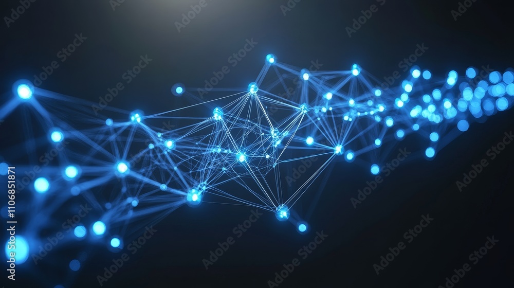 Aufkleber abstract digital network of interconnected blue nodes and lines