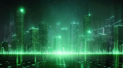 modern financial stock market background in the style of green trading chart and cityscape