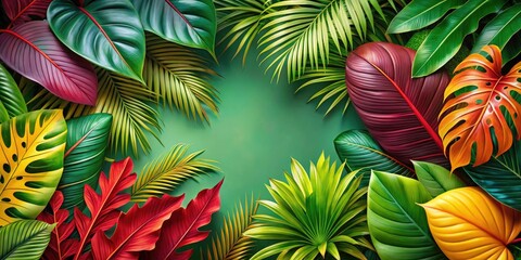 Naklejka premium Tropical Leaves Banner Isolated on Transparent Background, Fresh Tropic Plant Leaf Variety for Summer Decor, Nature Themes, and Graphic Design Projects
