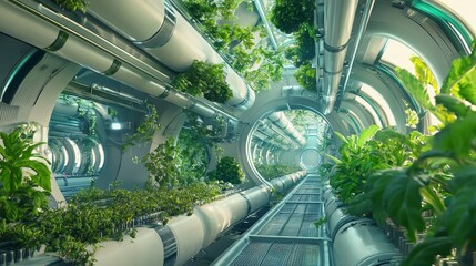 Futuristic Underground Hydroponic System with Advanced Technology Nurturing Vibrant Plants in Nutrient-Rich Environment
