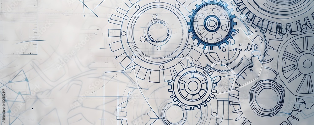 Poster abstract blueprint gears mechanical engineering design