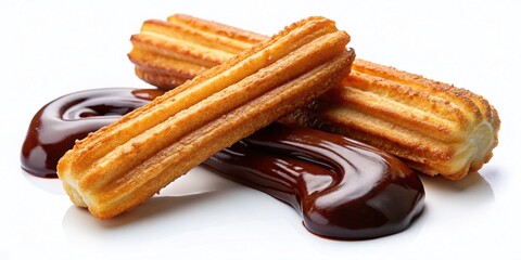 Cream Filled Churros and Chocolate Delight Isolated on White Background, Perfect for Food Photography and Dessert Styling
