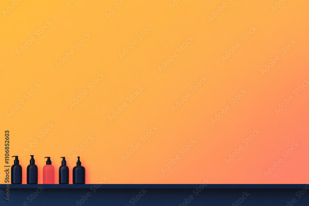 Poster a shelf with four bottles of shampoo and conditioner
