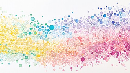Fototapeta premium a mosaic of small circles, arranged in a wave-like pattern, vibrant pastel colors on a white background 