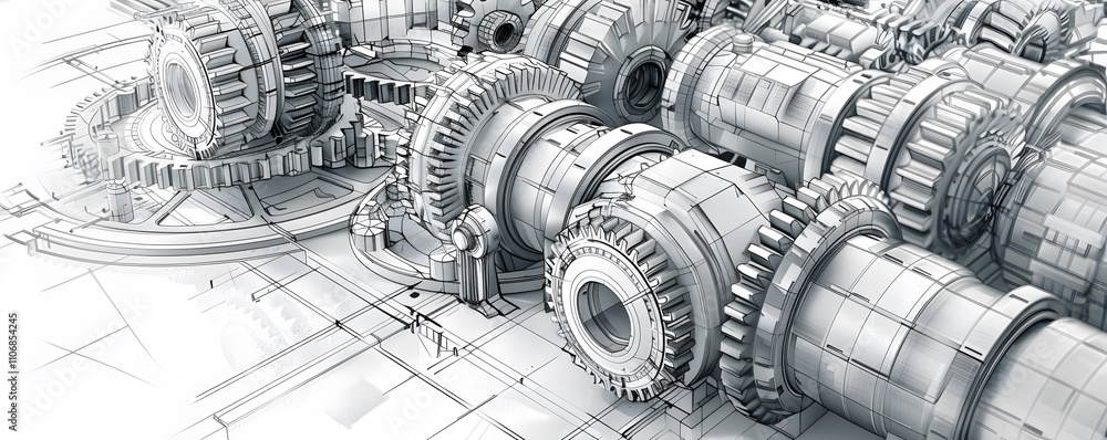 Poster intricate mechanical gears and engineering blueprint design