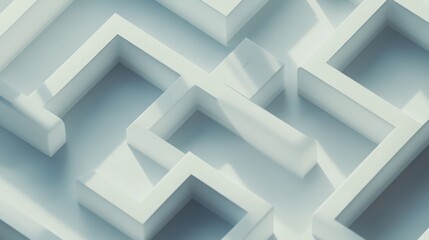 top-down view of a sleek white 3D maze, simple and clean design, high contrast shadows