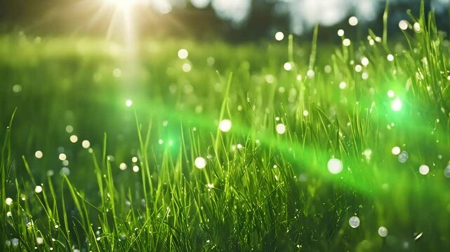 green grass and aurora in meadow, White flower, spring graphic design background, calming nature videos, relaxing nature videos, asmr videos, casting a magical and ethereal ambiance, stock videos	
