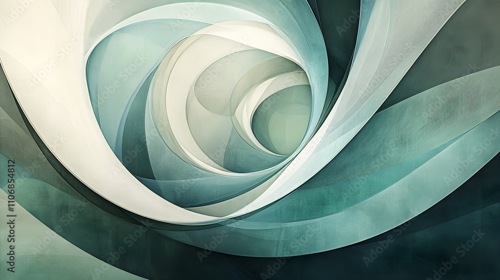 Poster a 3d abstract canvas art featuring smooth, circular forms and organic lines in soft greens and blues