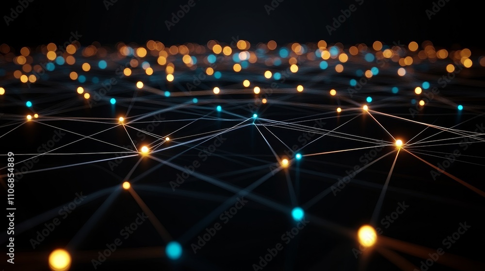 Poster abstract representation of a network of connected points with glowing lights