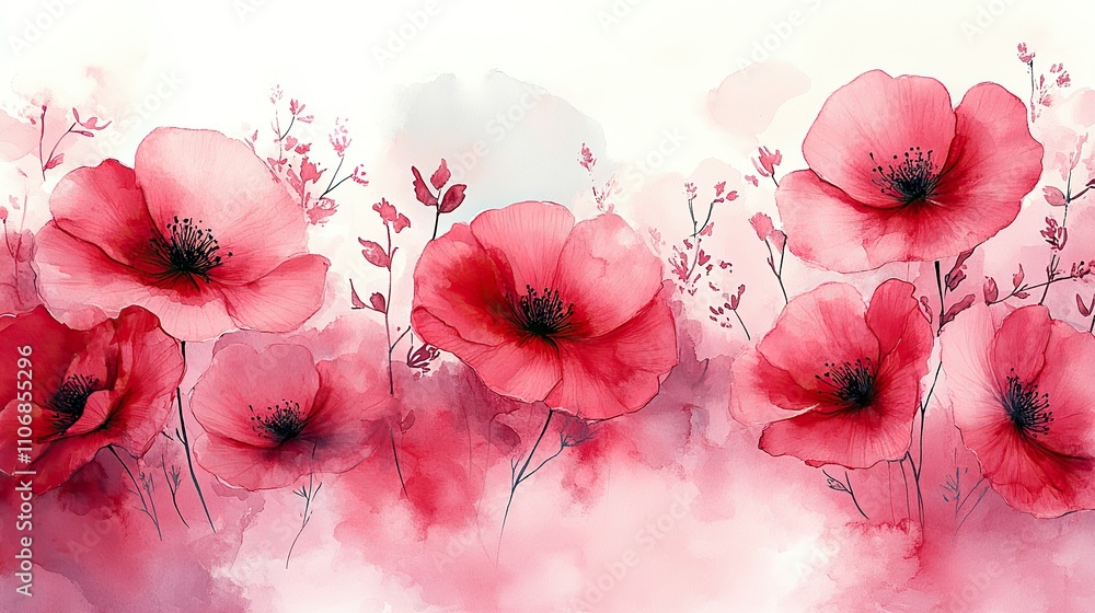 Poster a pink watercolor floral background with space for text, creating a delicate and simple design
