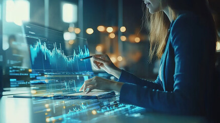 Business woman fintech entrepreneur working in modern office