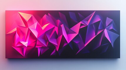 A 3D canvas art with layered triangular and polygonal shapes in shades of neon pink and purple, set against a dark background for a striking contrast and depth