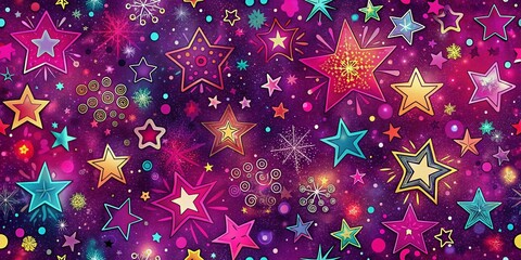 Cute Hand Drawn Stars in the Sky - Magic Night Theme Texture for Trendy Packaging, Wallpaper, Textile, and Gift Wrap in Viva Magenta Color for 2023