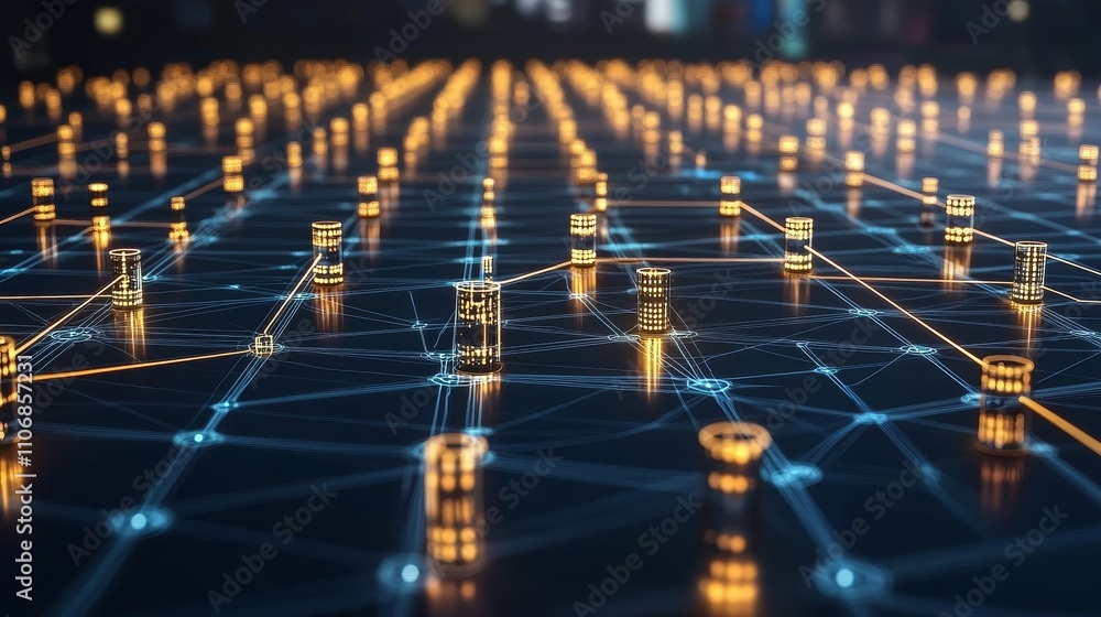 Poster abstract digital network with glowing nodes and lines