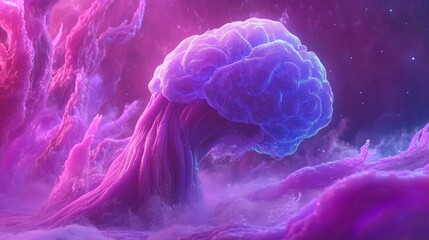 Fototapeta premium A Blue Brain Emerging from a Purple Nebula