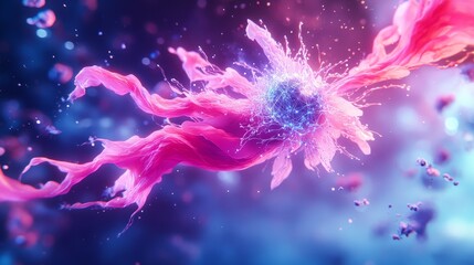 Obraz premium Abstract Representation of a Cell with Pink and Blue Splashes