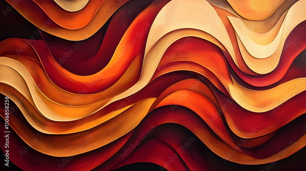 Aufkleber a 3d canvas with abstract organic shapes and flowing lines in shades of deep red, orange, and gold, 
