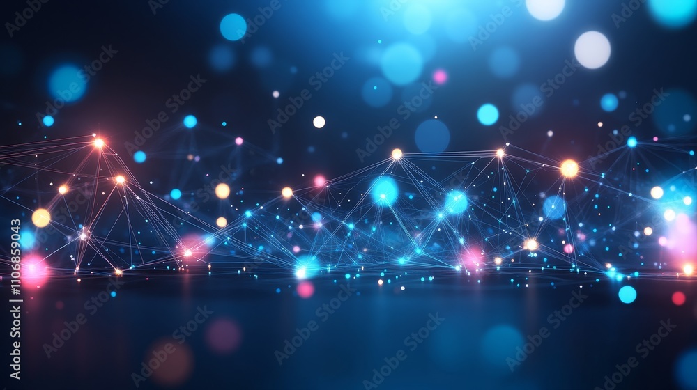 Poster abstract digital network with glowing lights and bokeh effect