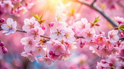 Delicate and Vibrant Blooming Sakura in Springtime with High Depth of Field, Capturing the Beauty of Cherry Blossoms Against a Soft, Dreamy Background