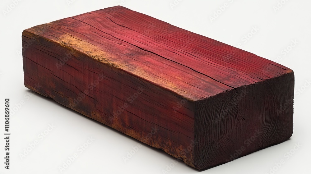 Poster a rectangular red wooden block displayed on a white background with a minimalist aesthetic