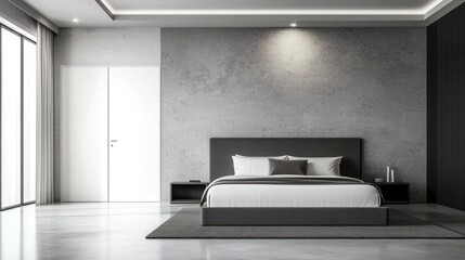 A modern bedroom door with a sleek design, set against a minimalist backdrop to complement contemporary decor