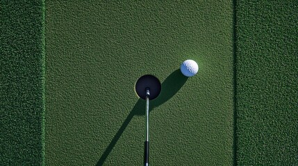 A golf ball near the hole on a putting green, ready for a shot.