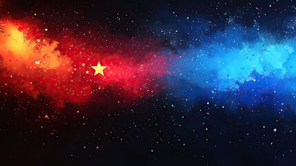 Obraz premium A red, white, and blue banner with stars has space for text on the left side