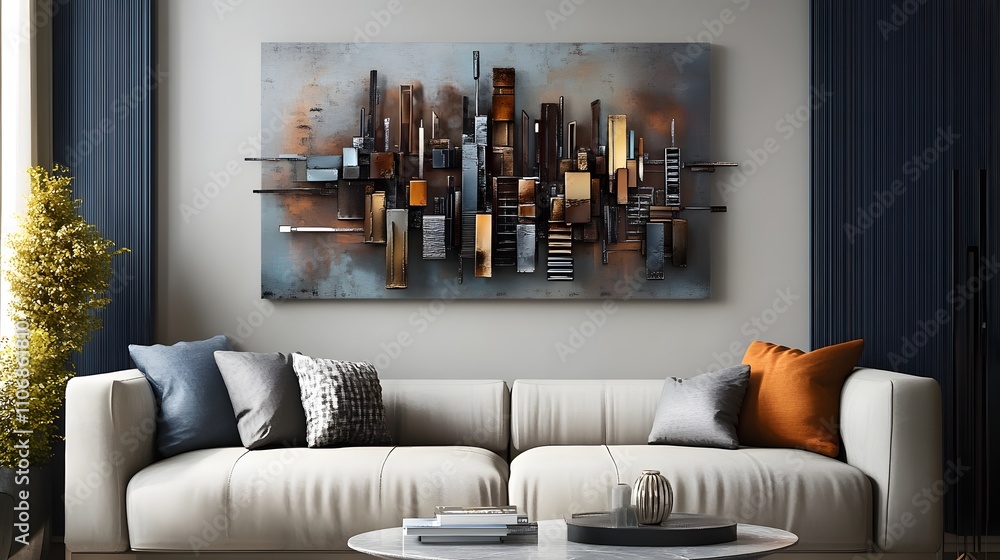 Aufkleber a modern 3d canvas featuring sharp metallic textures and layered elements that create a dynamic, fut