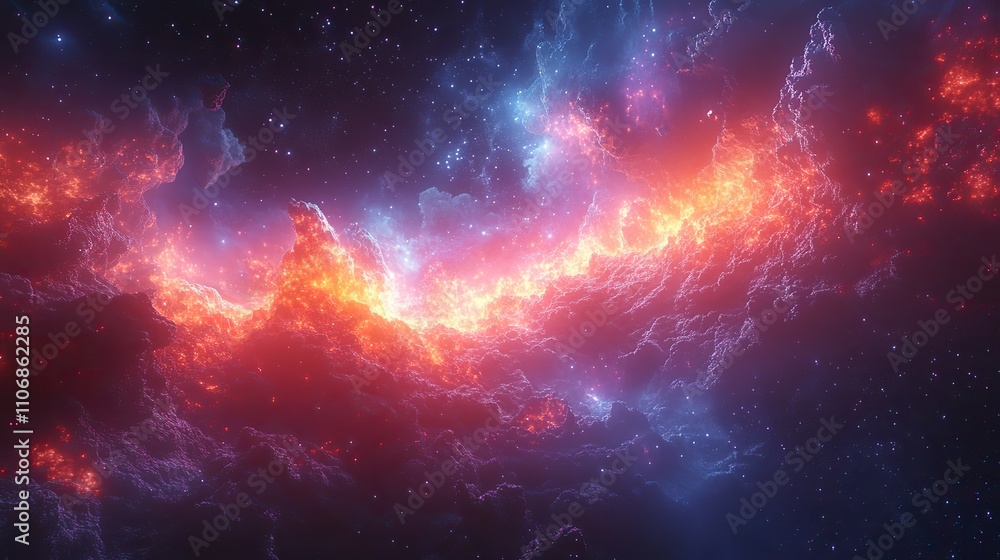 Poster a retro-inspired asteroid field video game scene is rendered in virtual reality, with colorful light