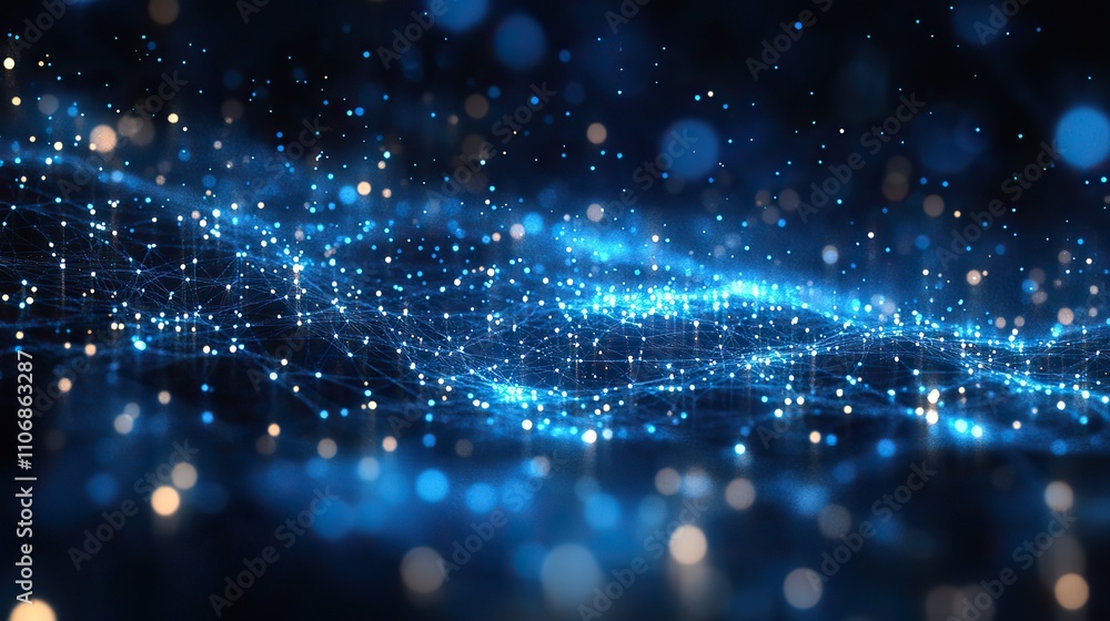 Poster a seamless abstract network background in blue with dots and squares, ideal for technology-themed de