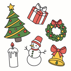 Christmas and Holiday Icon Collection,  Hand-Drawn Christmas Icons, Festive Christmas Vector Pack, Colorful Christmas Icon Set