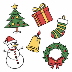 Christmas and Holiday Icon Collection,  Hand-Drawn Christmas Icons, Festive Christmas Vector Pack, Colorful Christmas Icon Set