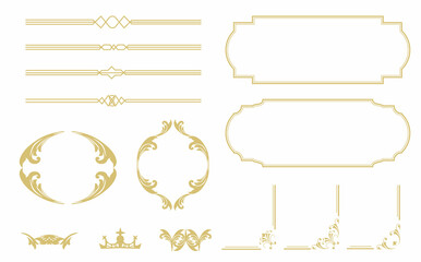 シンプルな金の装飾フレーム素材セット