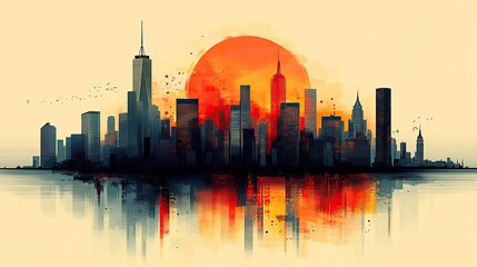 Fototapeta premium A simple flat design of a city skyline composed of skyscrapers and clean lines
