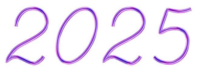 3d 2025 New Year neon or holographic numbers. Party celebration decoration, carnival, celebration. Stock vector illustration on isolated background.
